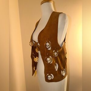 Vintage 60s Suede Leather vest with gold hardware. Size small.